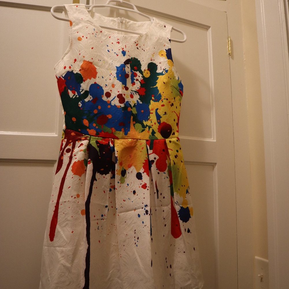 Small Paint Splatter Dress with waist-line sinch